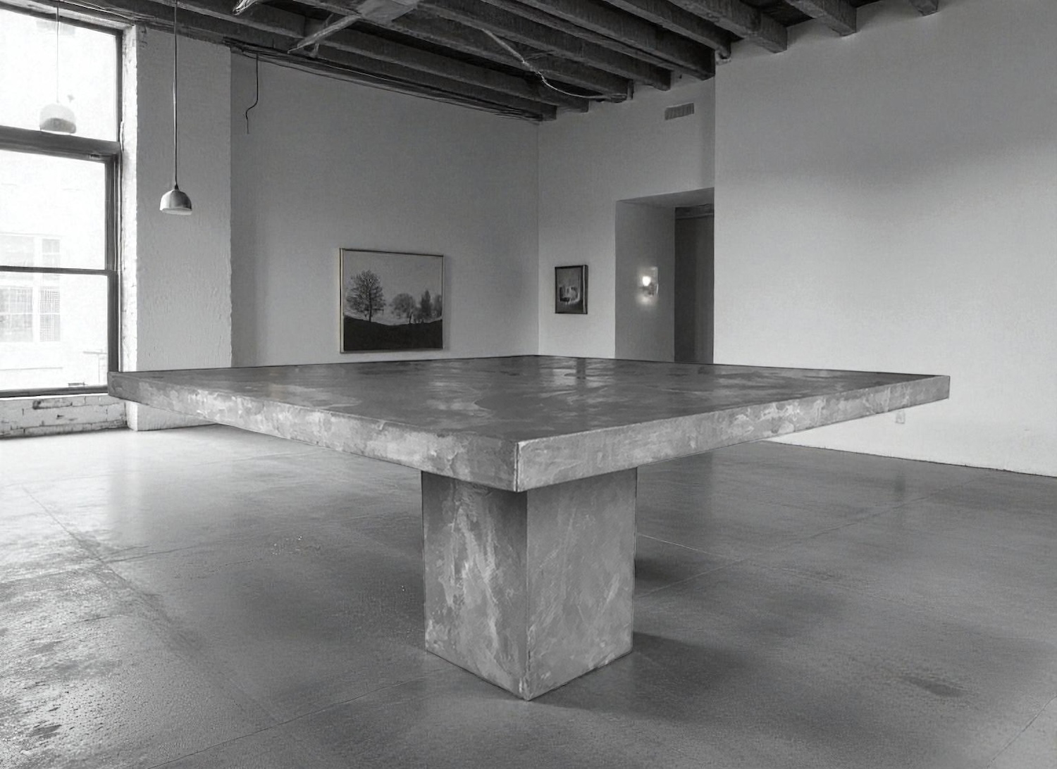 table béton ciré sur pied central