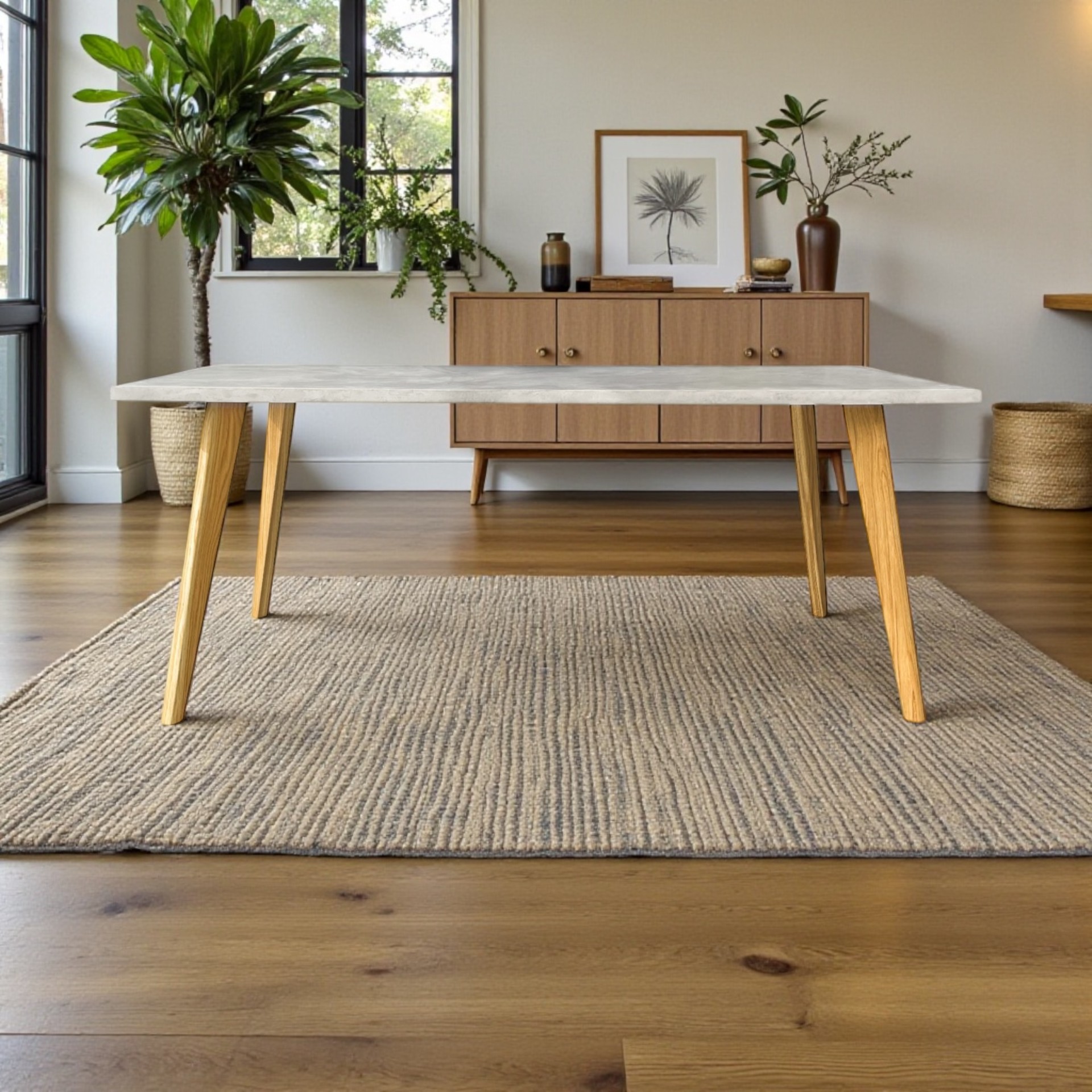 Table béton ciré sur mesure - plateau béton ciré - pieds métal ou bois - L’atelier Place est spécialisé dans la réalisation de mobilier d’intérieur sur mesure en béton ciré