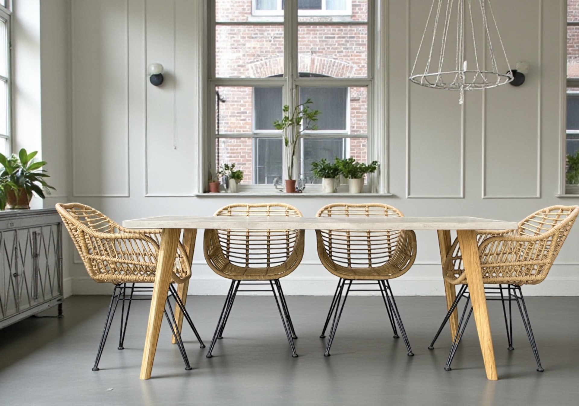 Table béton ciré sur mesure - plateau béton ciré - pieds métal ou bois - L’atelier Place est spécialisé dans la réalisation de mobilier d’intérieur sur mesure en béton ciré