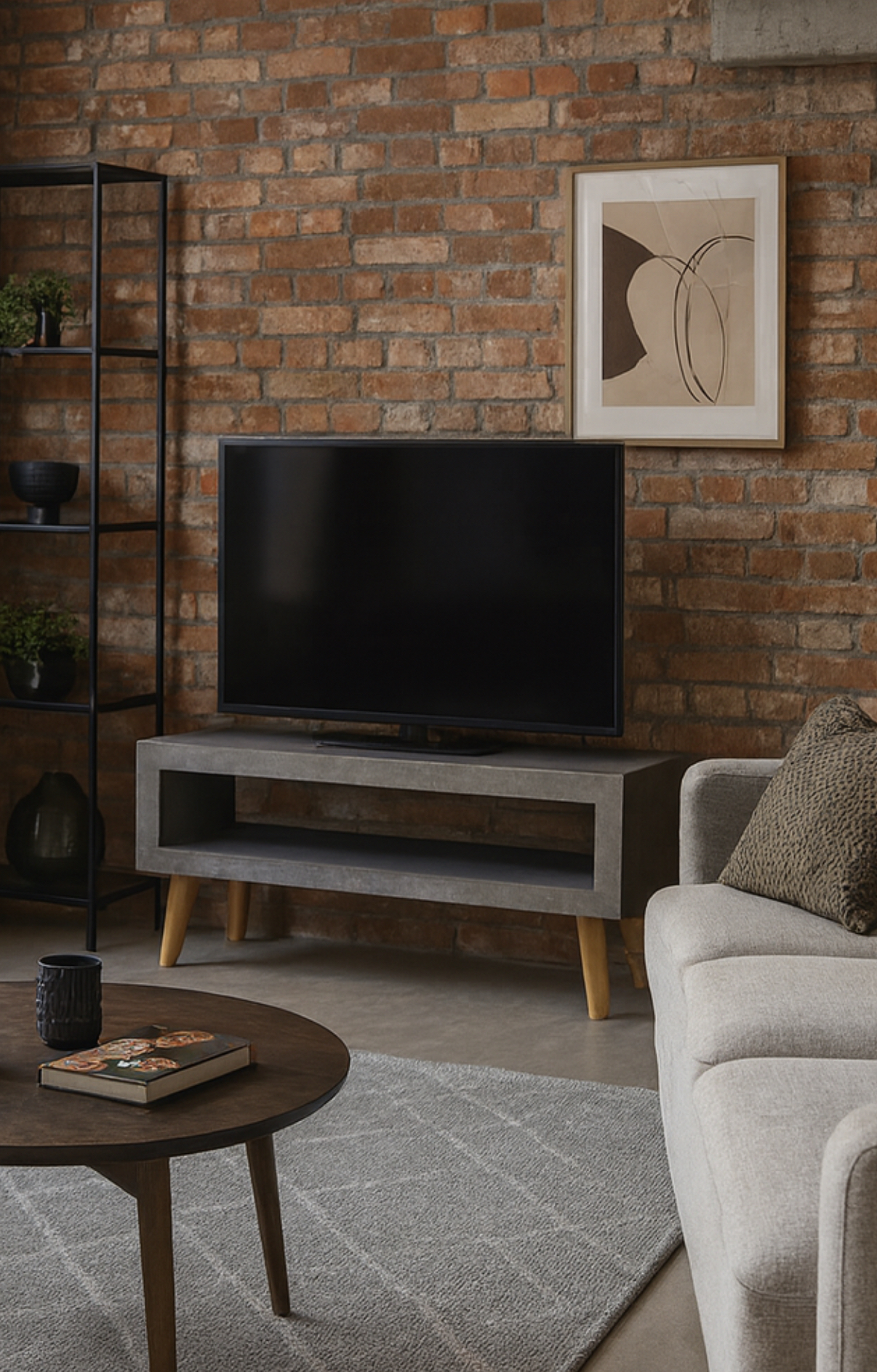 Matière : béton ciré appliqué a la main Protection : vernis polyuréthane anti tâches mat Poids : 45kg/m2 en 60mm - 25kg /m2 en 30 mm Pieds : 4 pieds bois compas Usage intérieur - entretient facile Service de livraison spécialisé et de qualité (2 livreurs sur rendez-vous , montage à domicile possible) Fabrication à la main