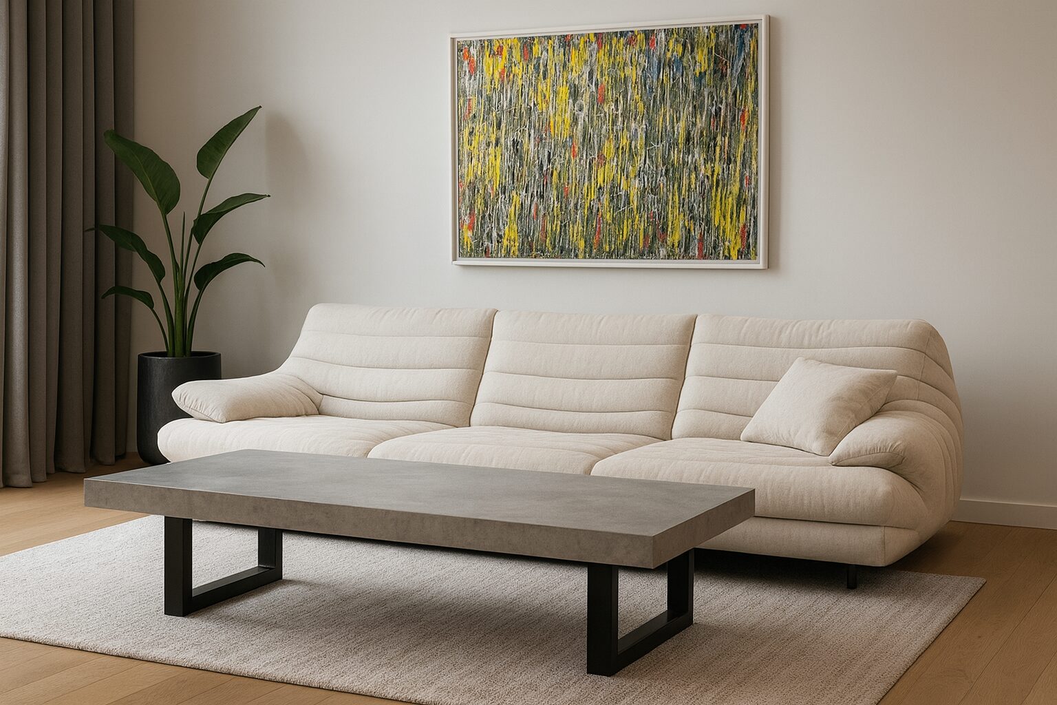 Caractéristiques : Plateau béton ciré reposant sur 2 pieds en U Matière plateau : béton ciré Protection : vernis polyuréthane anti tache mat Poids léger : 25kg/m2 en 60mm - 20kg /m2 en 30 mm Pieds : 2 pieds acier en U adaptés à votre plateau