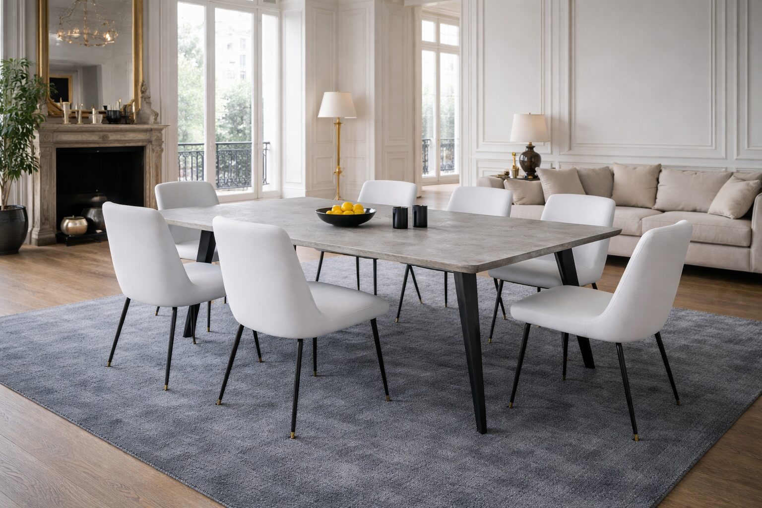 Table béton ciré réalisée entièrement à la main et personnalisable. Caractéristiques : Plateau béton ciré reposant sur 4 pieds acier inclinés Matière pieds : acier noir (réalisé en France)