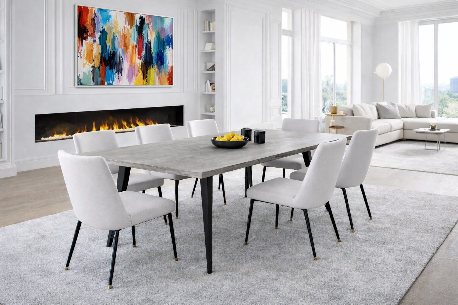 Table béton ciré réalisée entièrement à la main et personnalisable. Caractéristiques : Plateau béton ciré reposant sur 4 pieds acier inclinés Matière pieds : acier noir (réalisé en France)