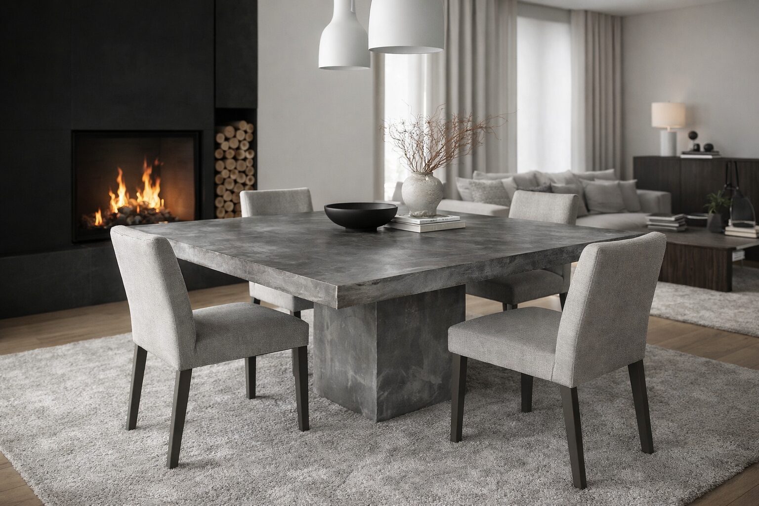 table beton cire pied central