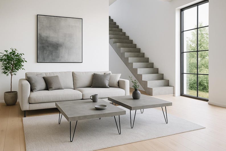 Table basse béton ciré pieds épingles – Image 7