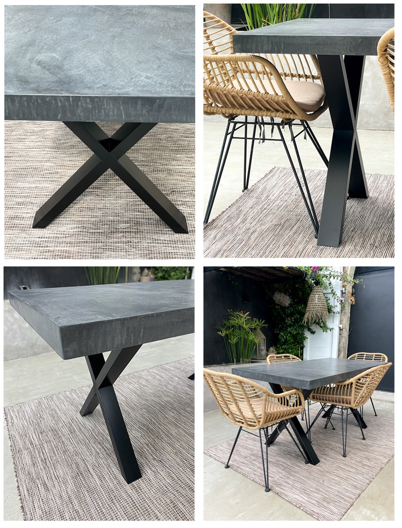 Table béton ciré pieds acier X – Image 7