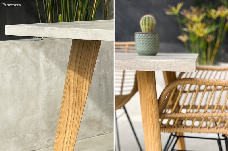 Table béton ciré pieds compas bois – Image 13