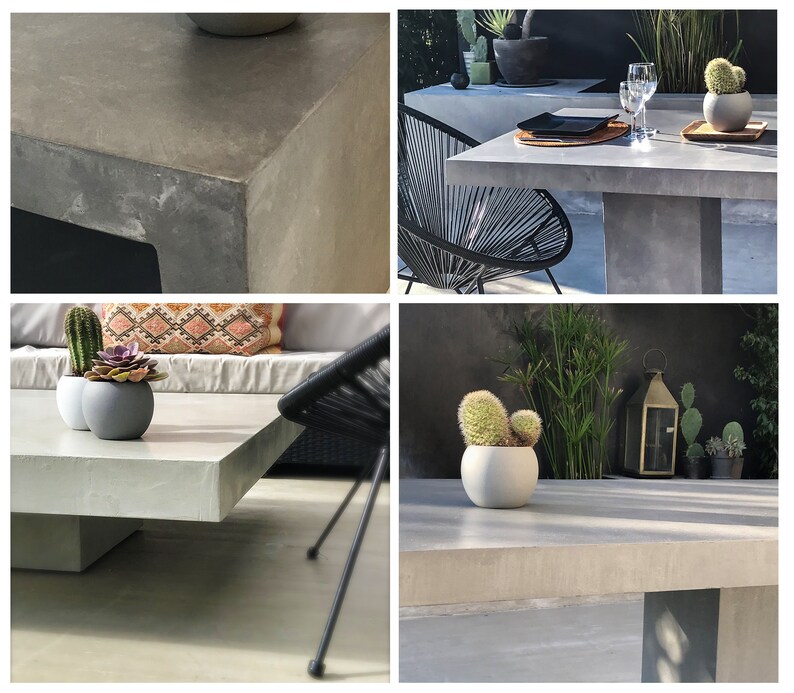 Table béton ciré pieds compas bois – Image 18
