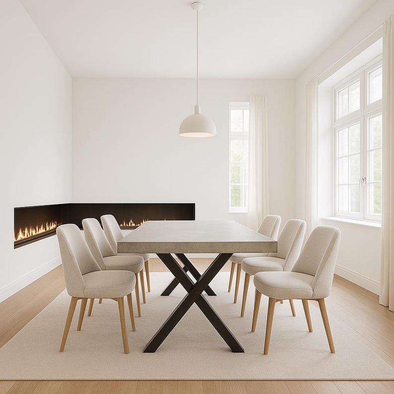 Table béton ciré pieds acier X – Image 2