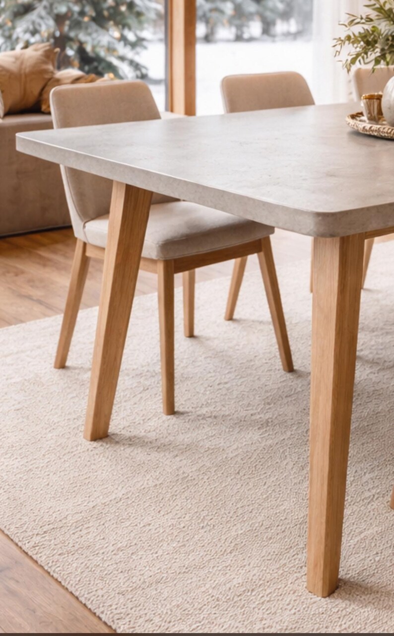 Table béton ciré pieds compas bois – Image 8