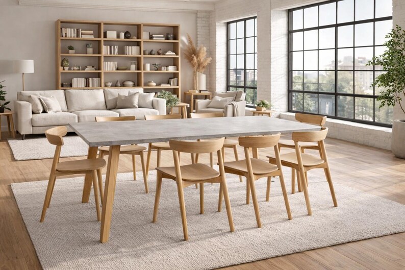 Table béton ciré pieds compas bois – Image 7
