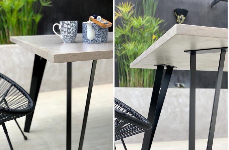Table béton ciré pieds acier X – Image 15
