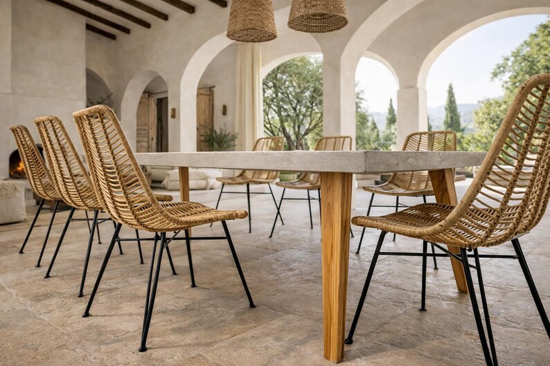 Table béton ciré pieds compas bois – Image 10