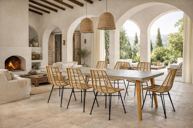 Table béton ciré pieds compas bois – Image 9