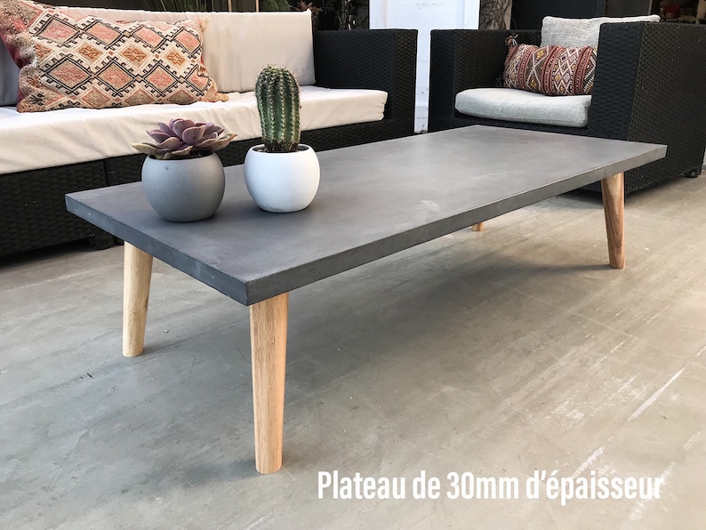 Table basse béton ciré pieds compas bois – Image 7