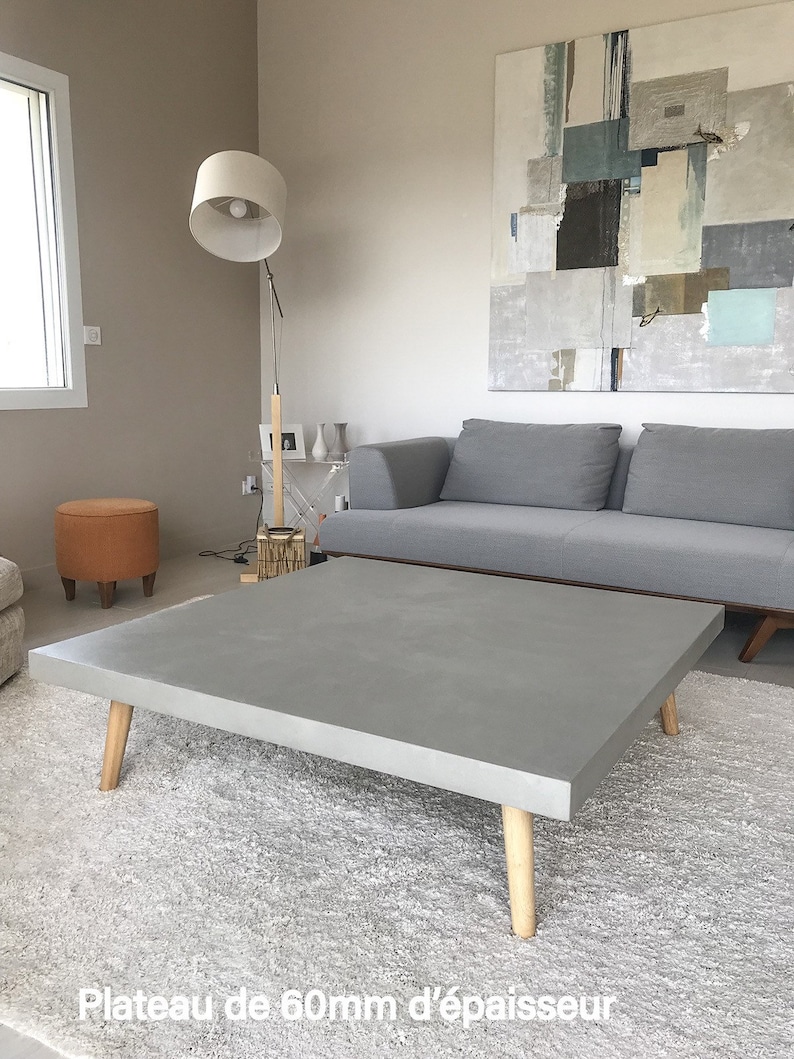 Table basse béton ciré pieds compas bois – Image 12