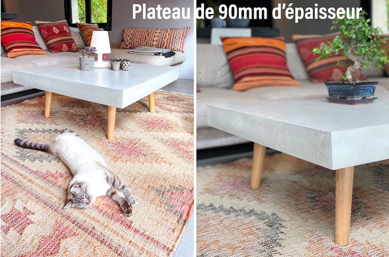 Table basse béton ciré pieds compas bois – Image 9
