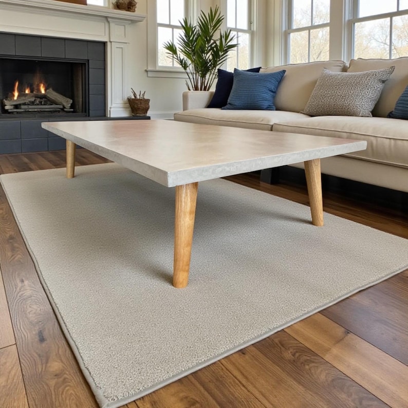 Table basse béton ciré pieds compas bois – Image 3