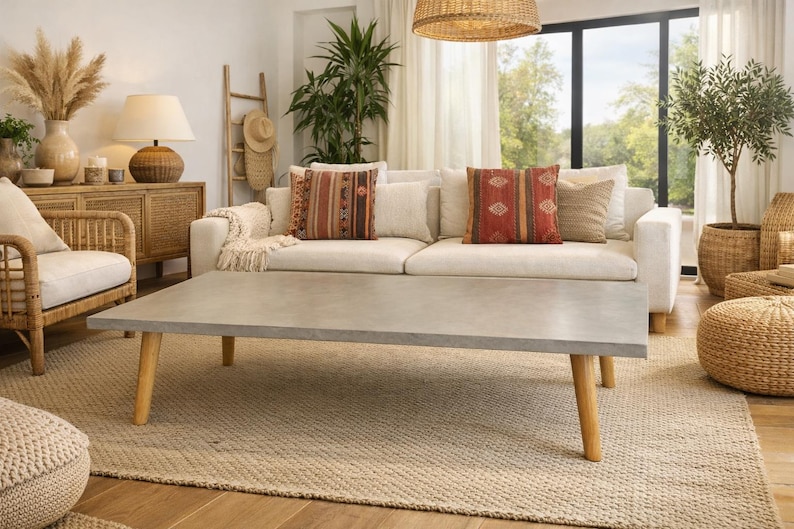 Table basse béton ciré pieds compas bois – Image 4