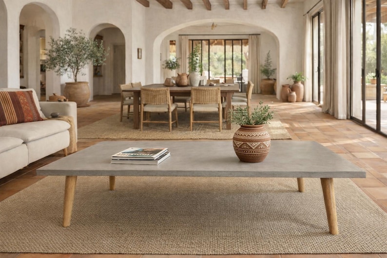 Table basse béton ciré pieds compas bois – Image 2