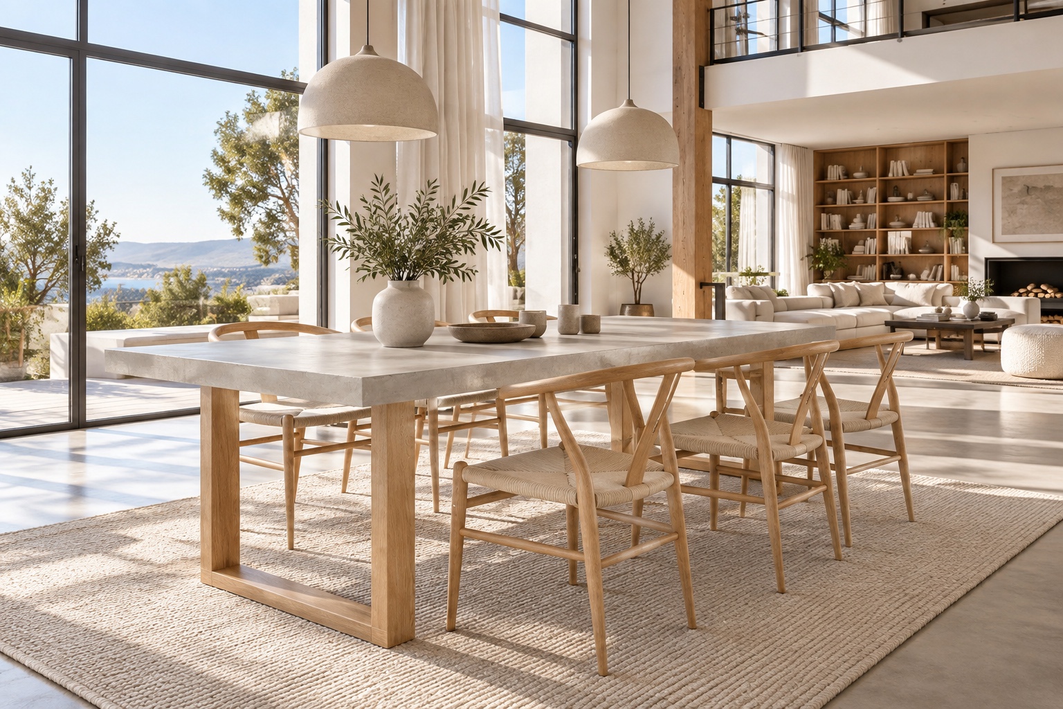 Table en béton ciré sur pieds en U bois