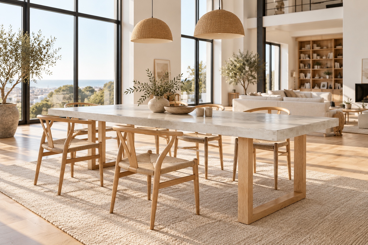Table en béton ciré sur pieds en U bois