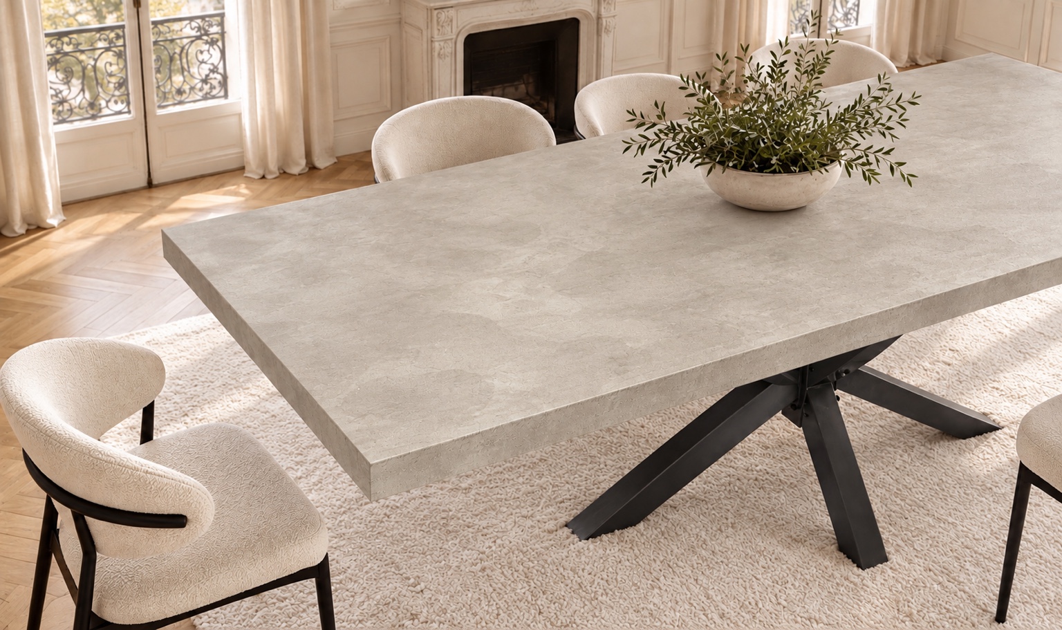 L’atelier Place est spécialisé dans la réalisation de mobilier d’intérieur<br />
sur mesure en béton ciré.<br />
Table béton ciré sur mesure, réalisée à la main et personnalisable.<br />
